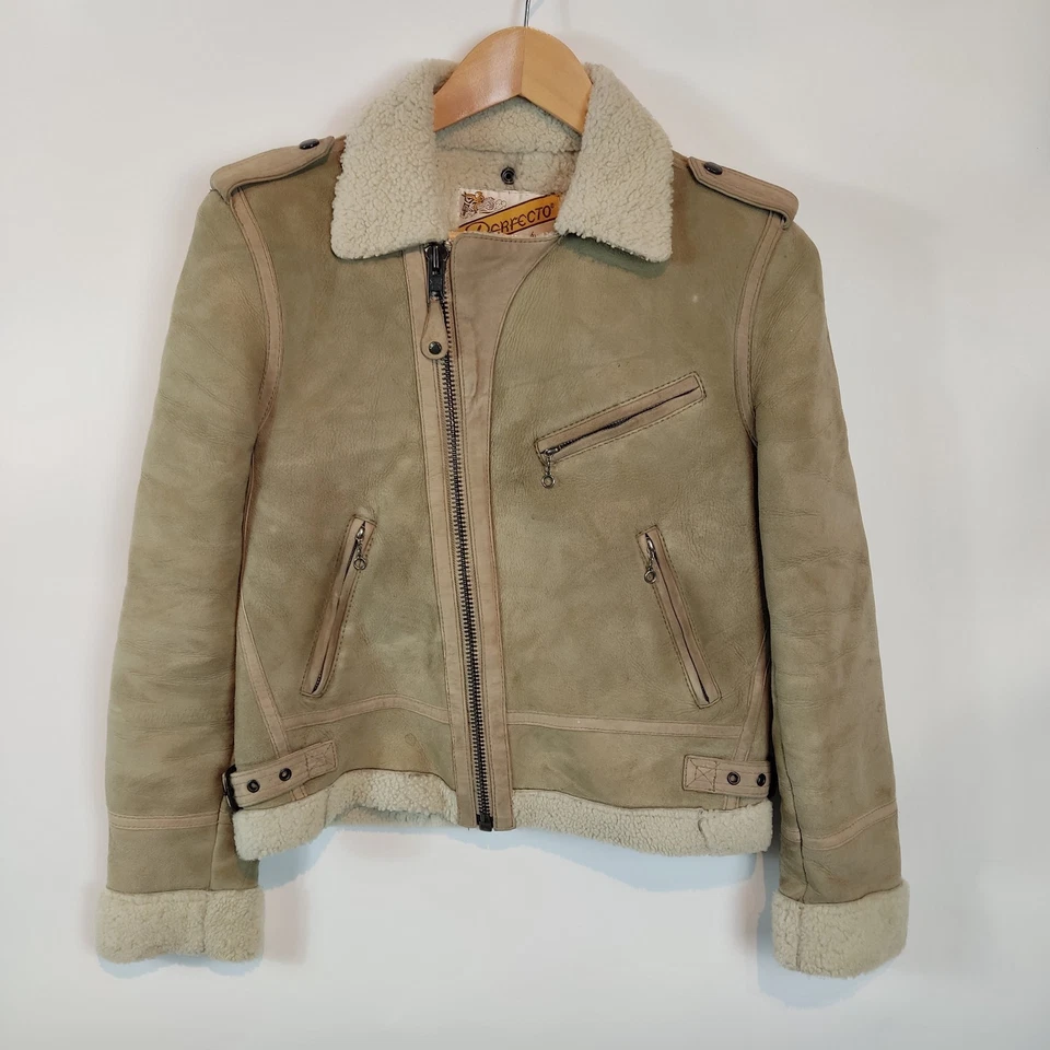 Schott Perfecto Suede Leather Jacket XS Sherpa Lined Fleece USA Made Size 34 - Image 4 of 4