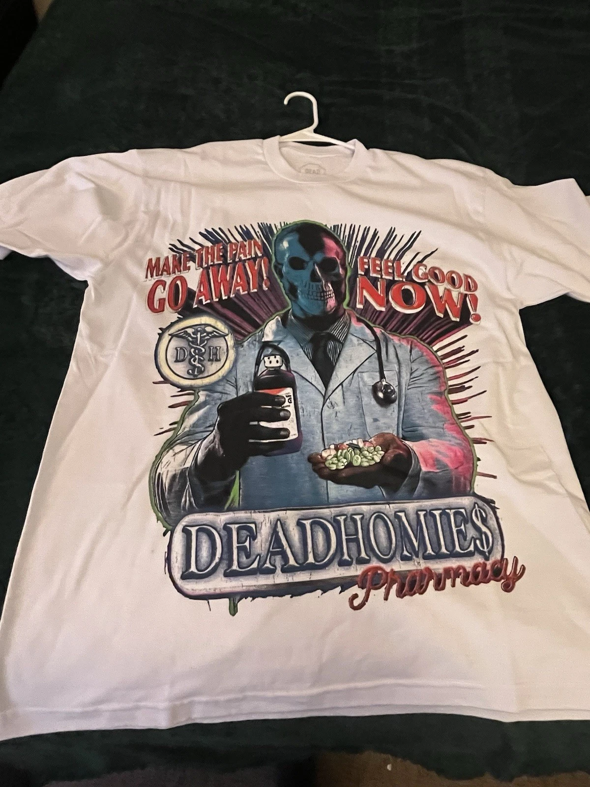 Dead Homies Pharmacy Skull Graphic White 2XL Men's Short Sleeve Cotton T-Shirt