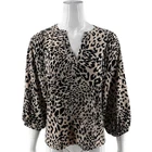 Banana Republic Top Stretch Knit Medium Beige Black Leopard Print Balloon Sleeve