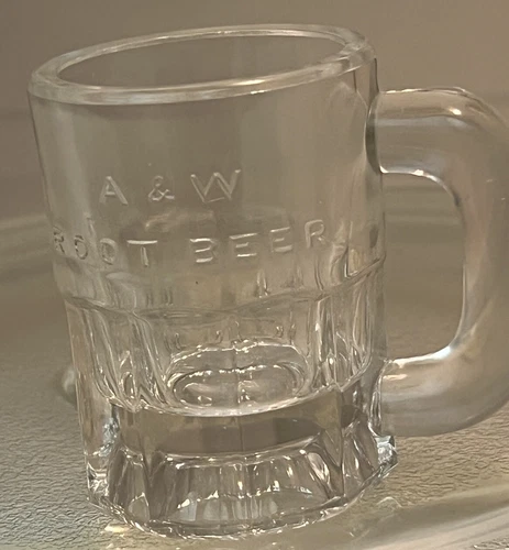 Vintage A&W Root Beer Soda Mini Glass Mug Embossed Lettering 3.25" Heavy Tankard