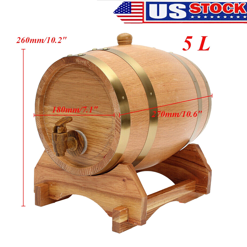 5L Oak Aging Barrel with Stand Spigot for Whiskey Wine Storage