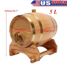 5L Real Oak Barrel Cask Wooden Storage Wine Brandy Whiskey Beer Dispenser Keg