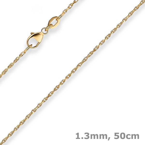 1,3Mm Doppelankerkette Goldkette Collier Halskette Aus 750 Gold Gelbgold 50Cm-image