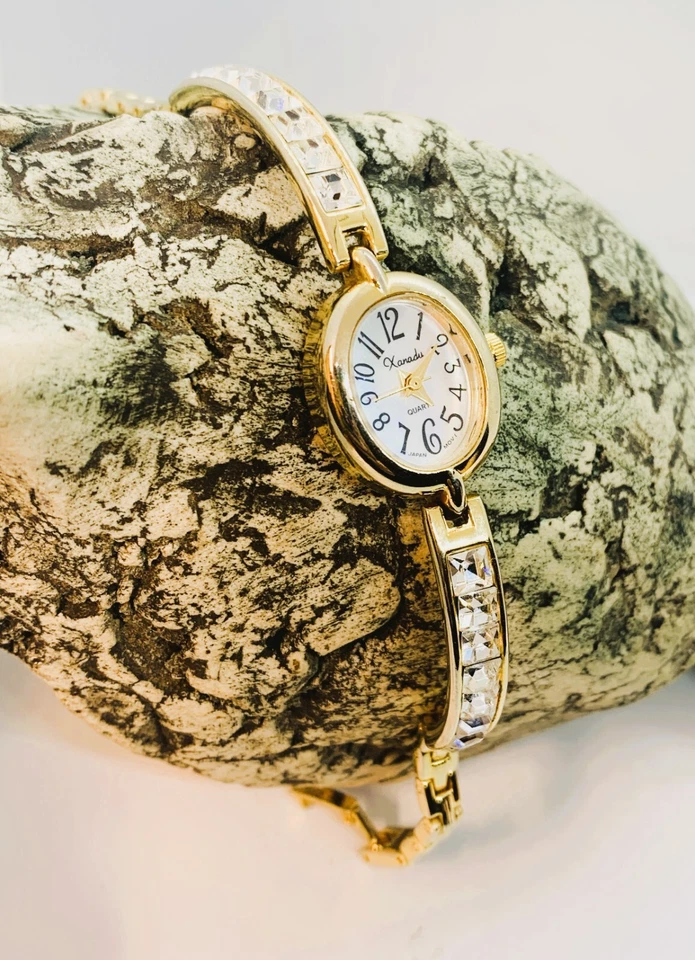 Reloj pulsera para mujer Xanadu ovalado tono dorado/esfera MOP gemada/cristales transparentes Foto 3 de 4