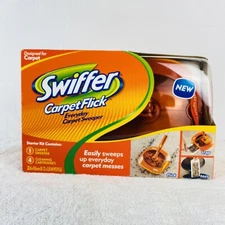 SWIFFER CARPET FLICK Carpet Sweeper Starter Kit Cleaning Open Box w/4 Refills
