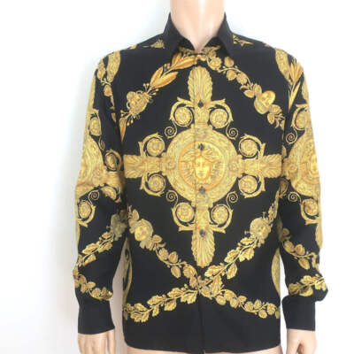 Versace Palazzo Fit Maschera Baroque Print Shirt Black/Gold Silk