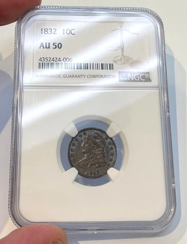 1832 Capped Bust Silver Dime .10c Graded AU50 NGC - Very Nice U.S. Type Coin