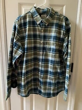 LL Bean Mens Blue Plaid Long Sleeve Button Up Size Large