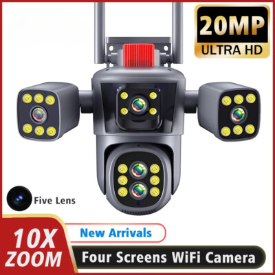 20MP 10K Security Camera WiFi 10X Zoom Five Lens Four Screens Auto Tracking PTZ