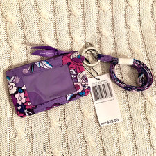 Vera Bradley Zip ID Lanyard Set Enchanted Garden Purple NWT Work School