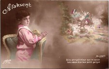 Al'absent Dieu Percoit Nieux Que Le Canon Boy Praying Old Postcard UNPOSTED VTG