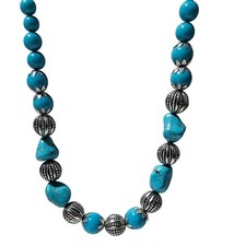 Retro Turquoise Silver Beaded Chunky Necklace Statement Fashion Jewelry Women