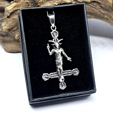 Inverted Baphomet Cross Pendant 20" Curb Chain Necklace Mendes Jewellery Boxed