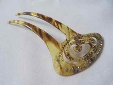 Antique Hair Comb Celluloid Faux Tortoiseshell Asymmetrical Rhinestones c1910