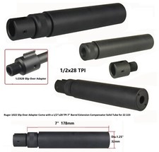 Ruger 1022 Adapter With 1/2"x28 TPI 7" Barrel Extension Muzzle Brake Solid Tube