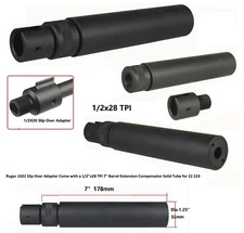 Ruger 1022 Adapter With 1/2"x28 TPI 7" Barrel Extension Muzzle Brake Solid Tube