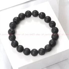 6mm 8mm 10mm Natural Volcanic Stone Beads Bracelets Black Lava Men Women Bangle