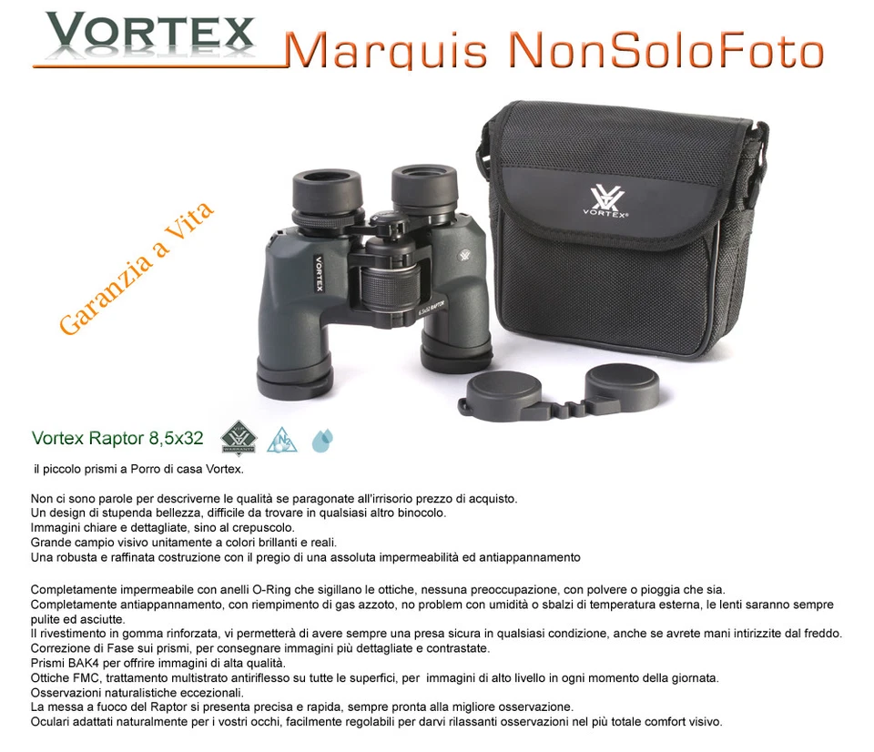 VORTEX BINOCOLO RAPTOR 8,5X32      GARANZIA A VITA - Immagine 3 di 3