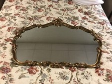 VTG LARGE GOLD RESIN CURVY WALL MIRROR HOLLYWOOD REGENCY 48 X 34 1/2 X 1 1/2” 