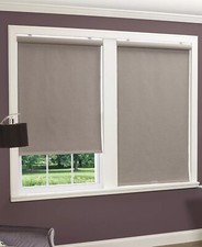 39x66 in HOME BASICS Cordless Linen Look Thermal Fabric Roller Shades Brown/Dune
