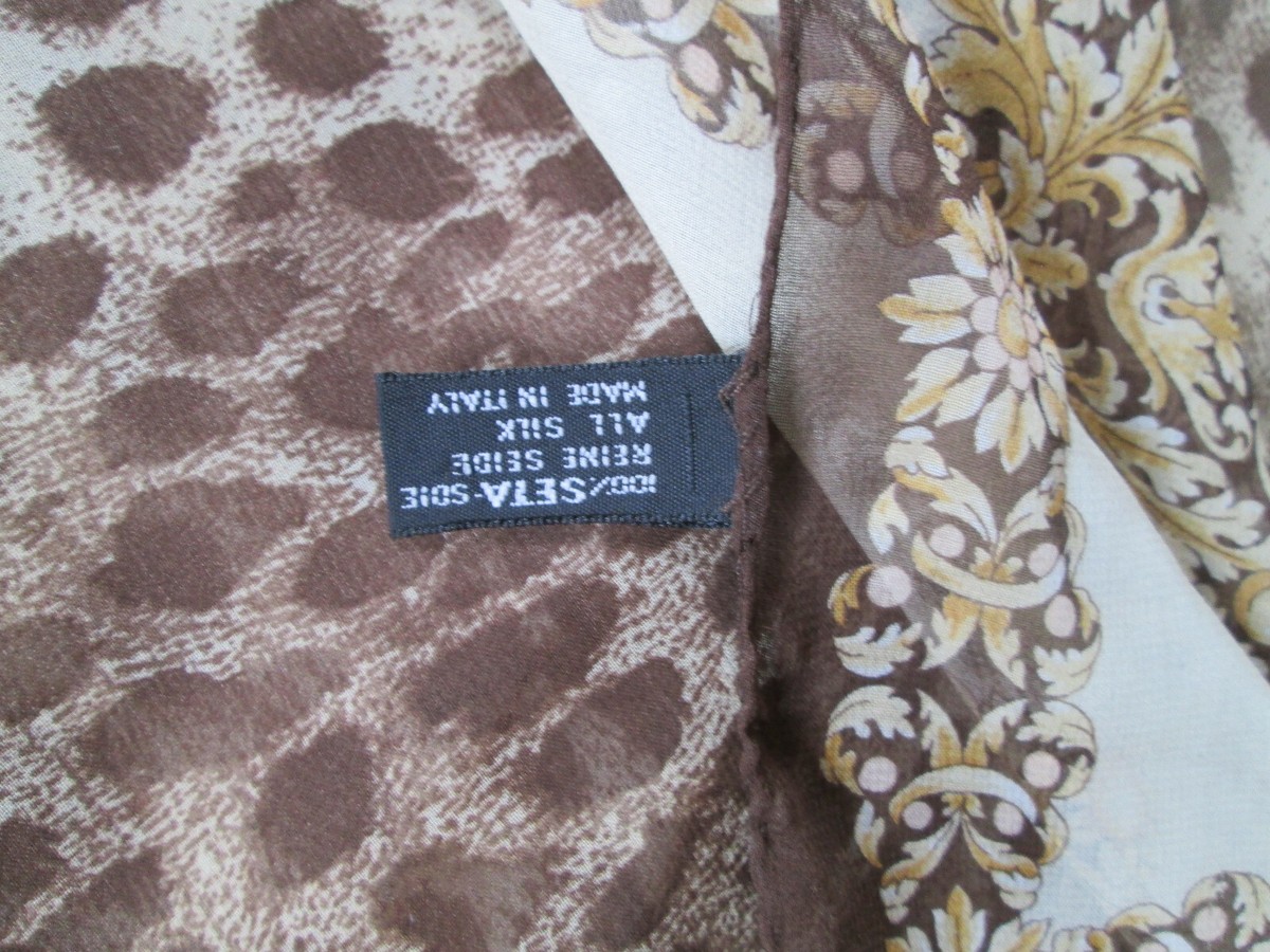 Foulard MARCO VALENZA 100% Soie - Vintage, 86 X 90 Cm, Marron, Mousseline, Occasion, Fait En Italie
