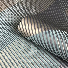 Belgravia Decor Geometric Stripes Yellow Teal Grey Purple Metallic Wallpaper