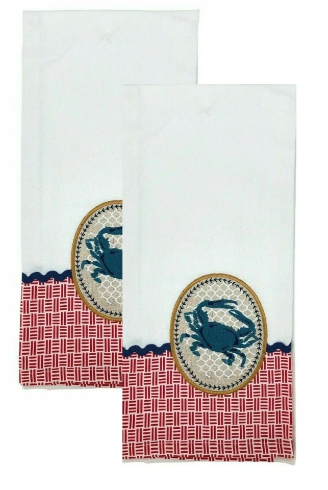 Juego de 2 toallas de té de cocina Kay Dee Designs cangrejos azules 18’’’’x28’’ blancas con rojas Foto 3 de 4