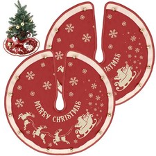 2 Pcs Christmas Tree Skirt 15" Red Vintage Tree Skirt Christmas Tree Decorati...