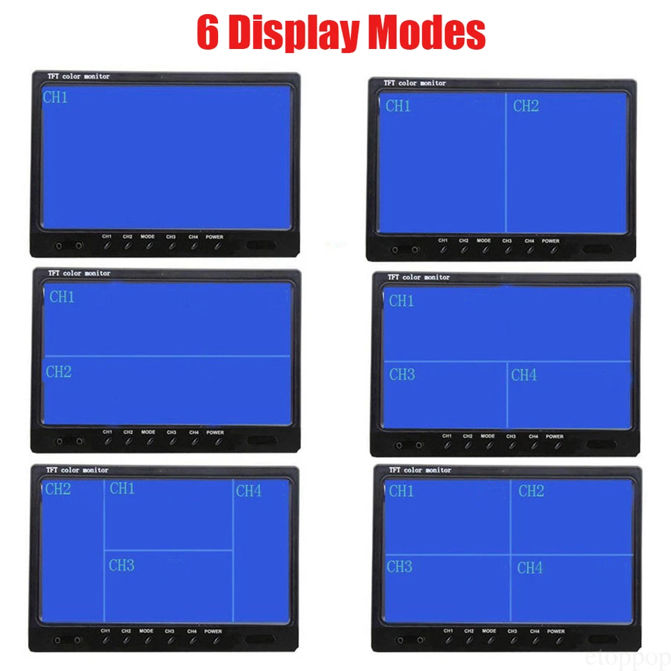 4x 4PIN REAR BACK UP CAMERA 9" MONITOR SYSTEM FOR RV BUS TRUCK QUAD SPLIT SCREEN - Image 2 of 4