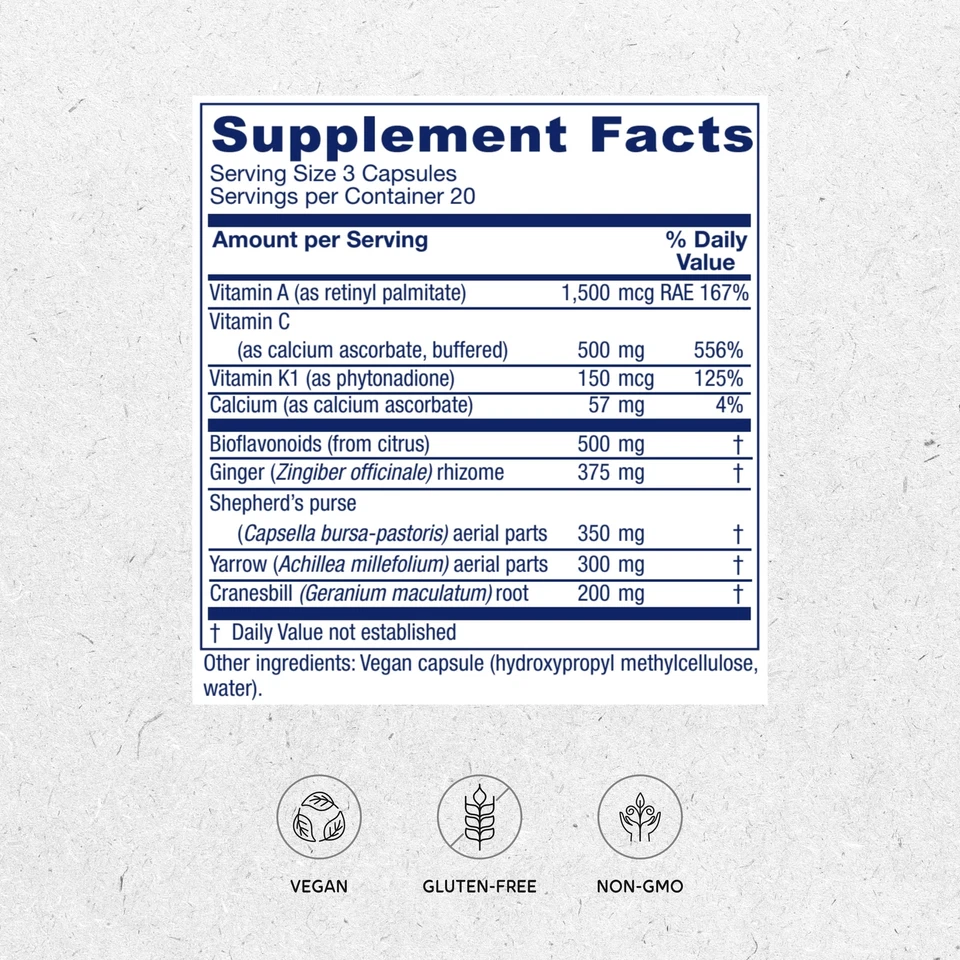 Soporte de flujo menstrual de flujo lento vegano 60 cápsulas logotipo profesional de flujo lento Foto 2 de 4
