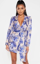 PRETTYLITTLETHING Nude Floral Wrap Detail Blazer Dress Size 8