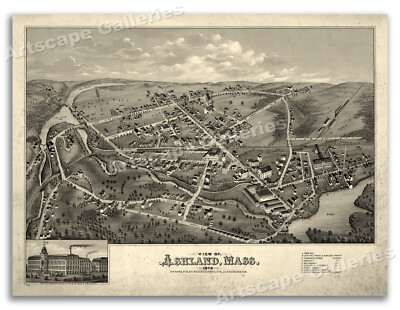 Ashland Massachusetts 1878 Historic Panoramic Town Map - 20x28