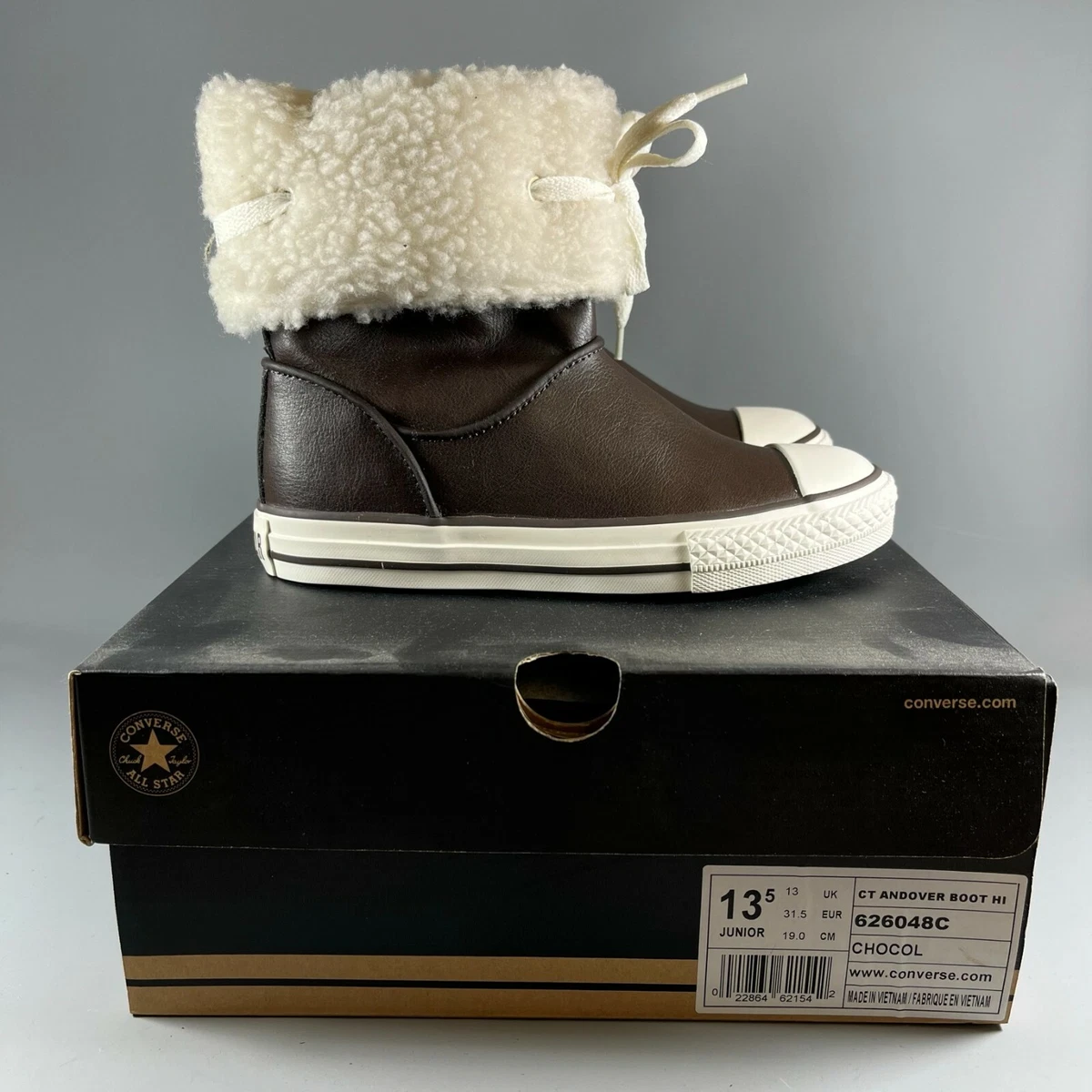 Converse Womens Kids Chuck Taylor Andover Boot hi Shoes 626048C NEW brown fur