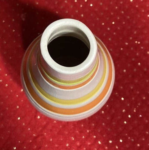CENTURY MULTI STRIP CERAMIC VASE 9.75” Bright ORANGE YELLOW RAISE BANDS EUROPE - Picture 3 of 6