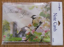 8 Leanin Tree Note Thank You Cards, BLACK CAPPED CHICKADEE, Barn, Lori Deiter