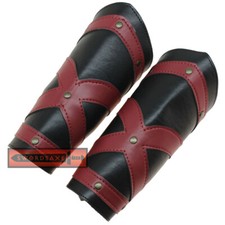 Dark Knight Medieval Templar Red Cross Crusader Leather Bracers Black Cosplay
