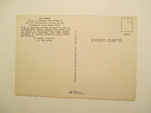 Chamberlain South Dakota Postcard Al's Oasis SD Continental sized - Picture 2 of 2