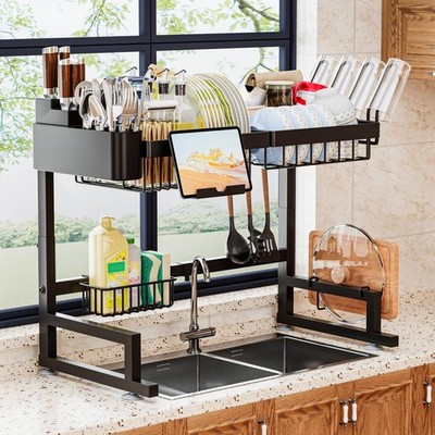 Over Sink Dish Drying Rack (Expandable Height/Length) Snap-On Design Large Di...