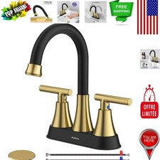 Elegant 4-Inch Centerset Black and Gold Faucet for Bathroom Easy to Install
