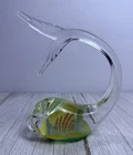 Glass Fish Whale Paperweight Vintage Murano Art Green yellow Made in Italy READ