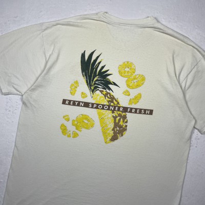 Vtg 90s Reyn Spooner Fresh Pineapple Tee White Hawaii Fruit Single Stitch USA XL