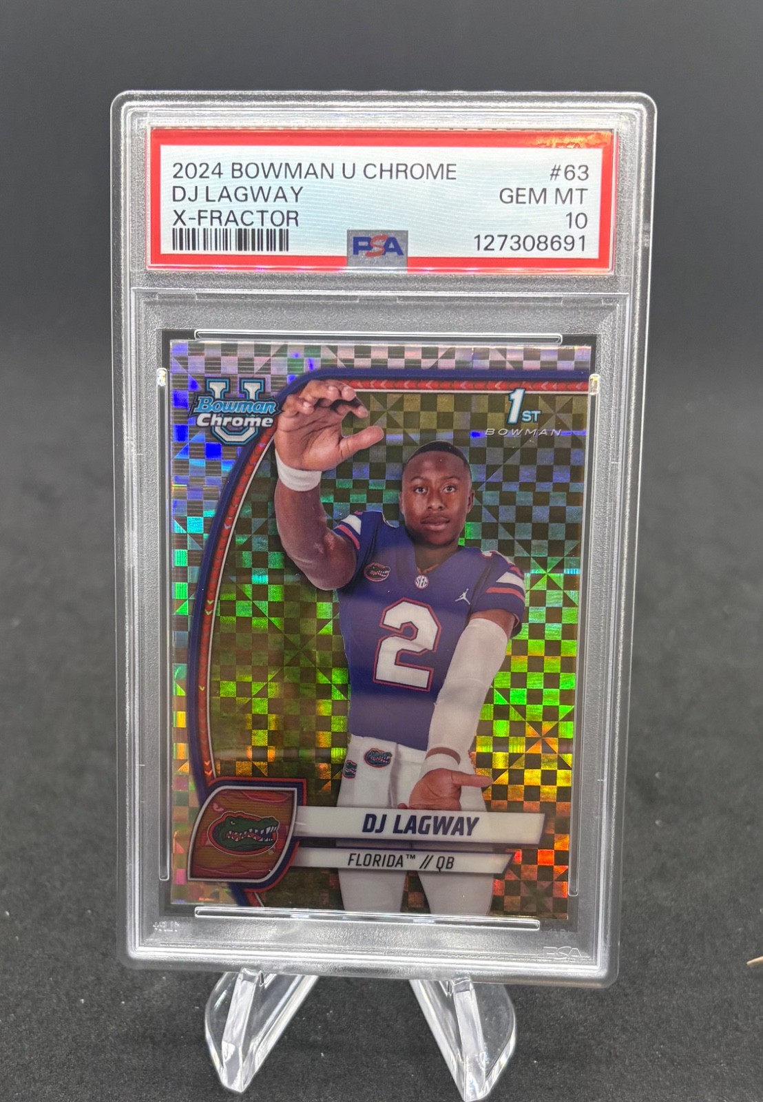 2024 Bowman Chrome University X Fractor #63 DJ Lagway RC PSA 10