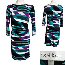 Calvin Klein dress sz Sm 3/4 Sleeve Dress Purple multicolor faux wrap