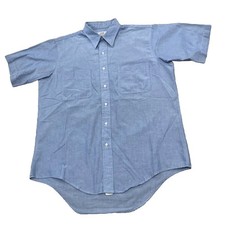 Vintage 90s Arrow Dover Shirt Men 16.5 USA Made Blue Button Point Short Sleeve