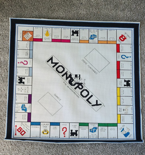 Vintage Monopoly Cross-Stitch Game Board 1980s 1990s Needlepoint Handmade