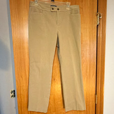 Chaps Women’s Petite 12P Beige Solid Flat Front Dress Pants Cotton Blend
