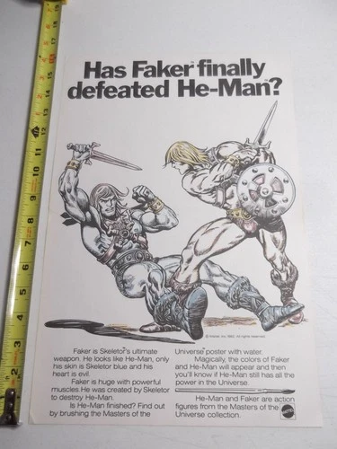 He-man vs. Faker Pin-Up poster Masters of the Universe Vtg '82 Fred Carrillo art