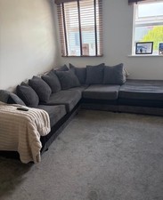 Grey Striped Corner Sofa with Cushions, 5 Seater Modern 190x100x65cm