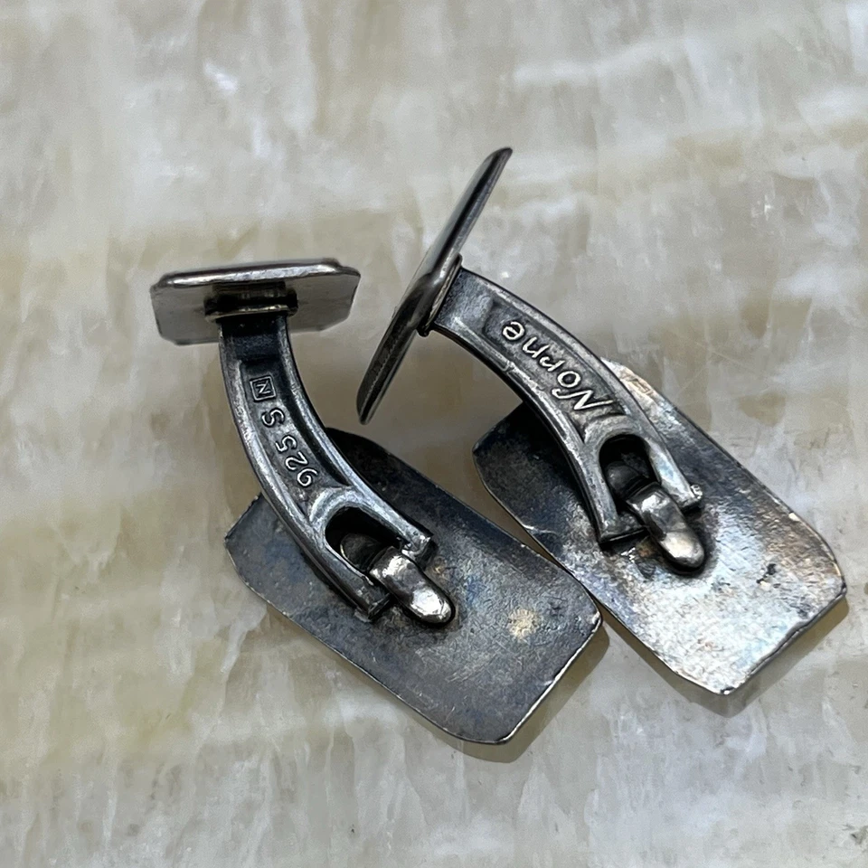 Винтажные запонки из стерлингового серебра 925 пробы с черным цветком и белой эмалью 11,7 г - Изображение 3 из 4