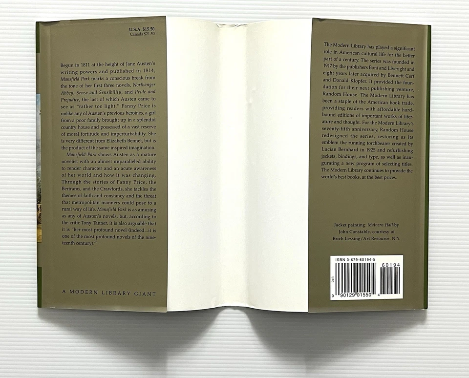 Mansfield Park by Jane Austen Modern Library Novel HC DJ 1995 - Image 4 of 4